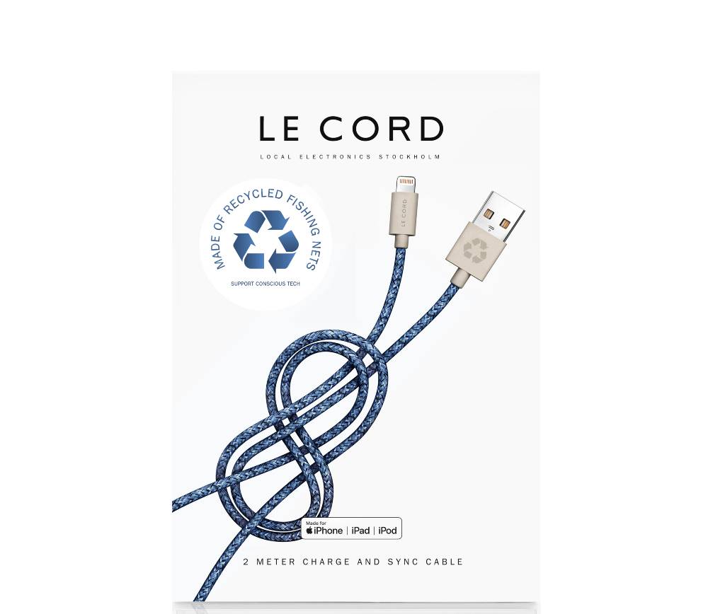 Le Cord Apple Lightning kabel uit oceaanvisnet - Blauw