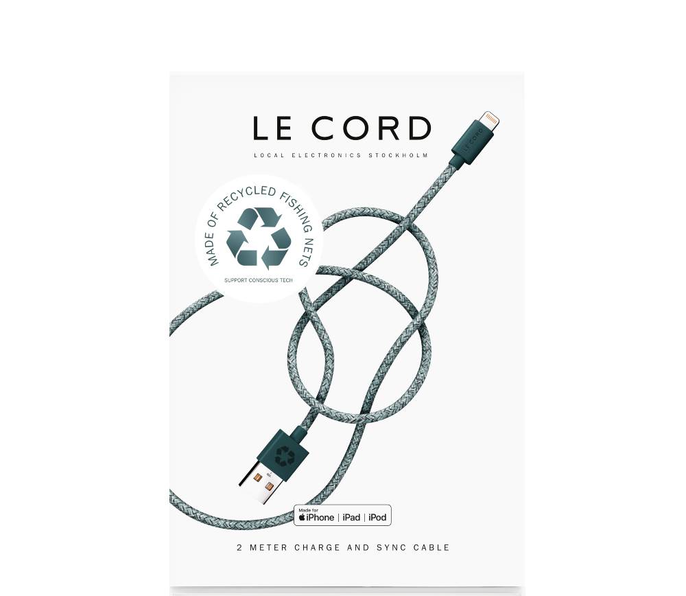 Le Cord Apple Lightning kabel uit oceaanvisnet - Groen